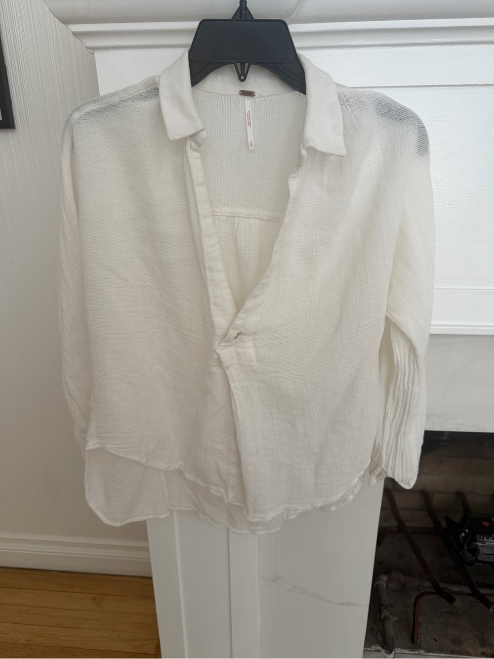 Free People Ivory Button-Down Gauze Shirt